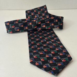 Zianetti Neck Tie, Italian Silk Collection, Black/Grey w/Christmas Ornaments USA
